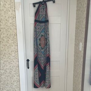 Allen B. Multicolor Patterned Halter Top Maxi Dress